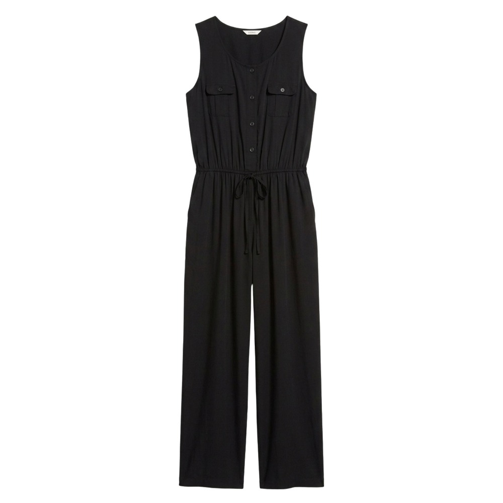 Ci Sono Jumpsuit Women Large Black Sleeveless Button Front Elastic Waist RP399